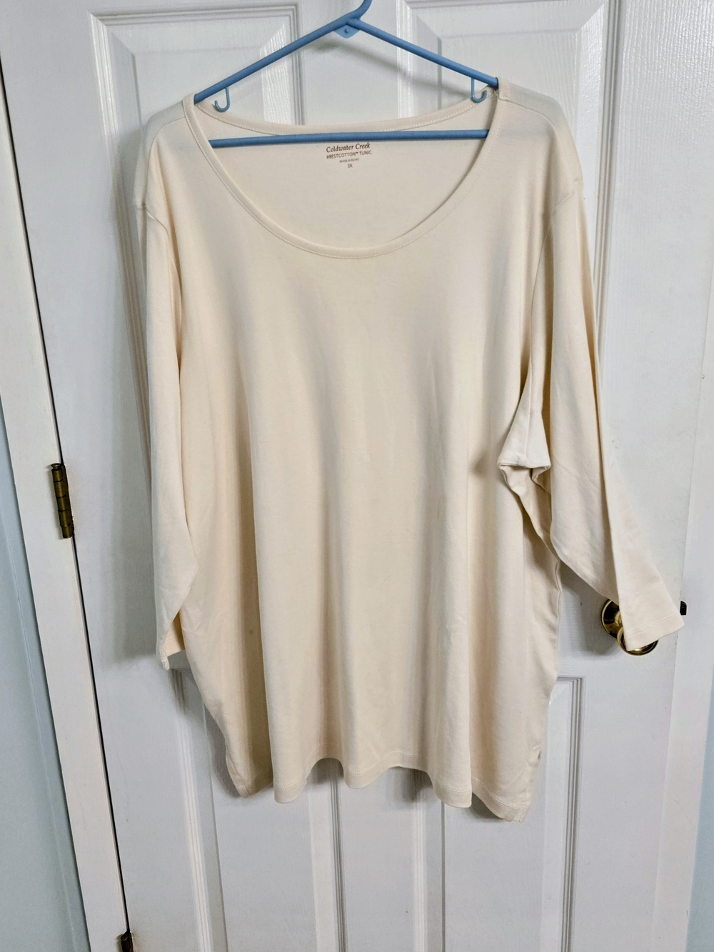 Coldwater Creek Women's Cream Scoop Neck Top 3/4 Sleeves Plus Size